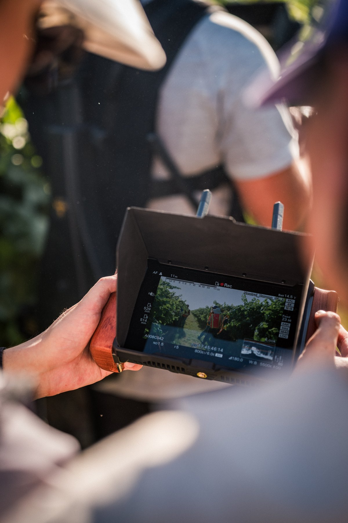 Client viewing a handheld monitor connected to a wireless camera feed