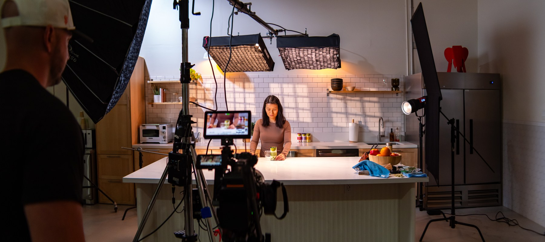 Overhead fixtures and the main camera ready for the next take.