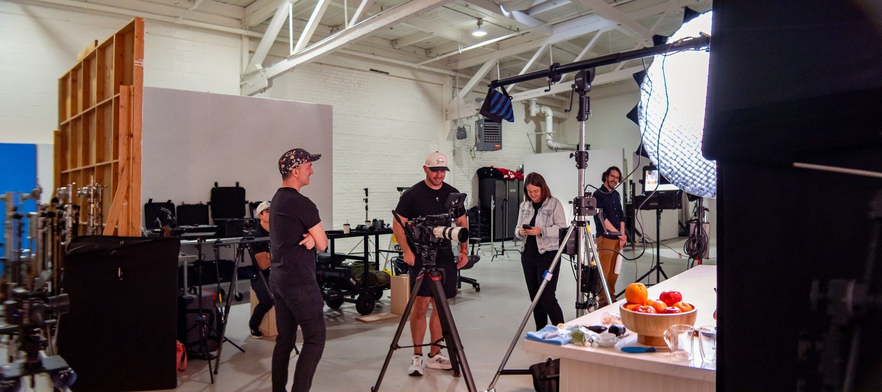 A moment between setups with the production team.