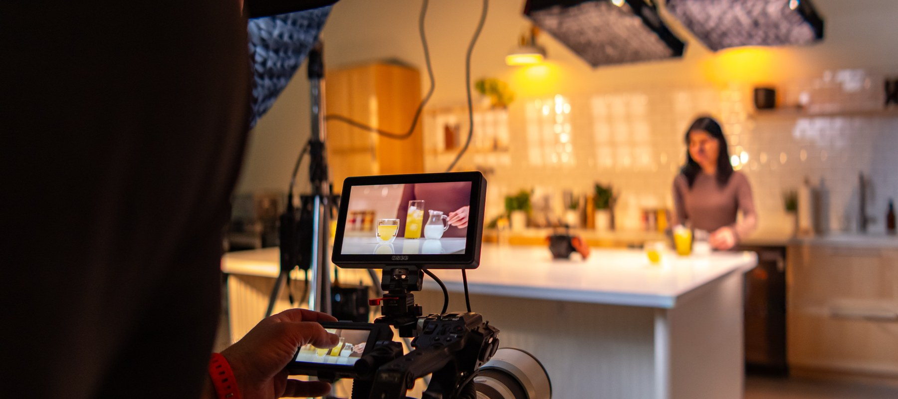 Framing the drink and product details.