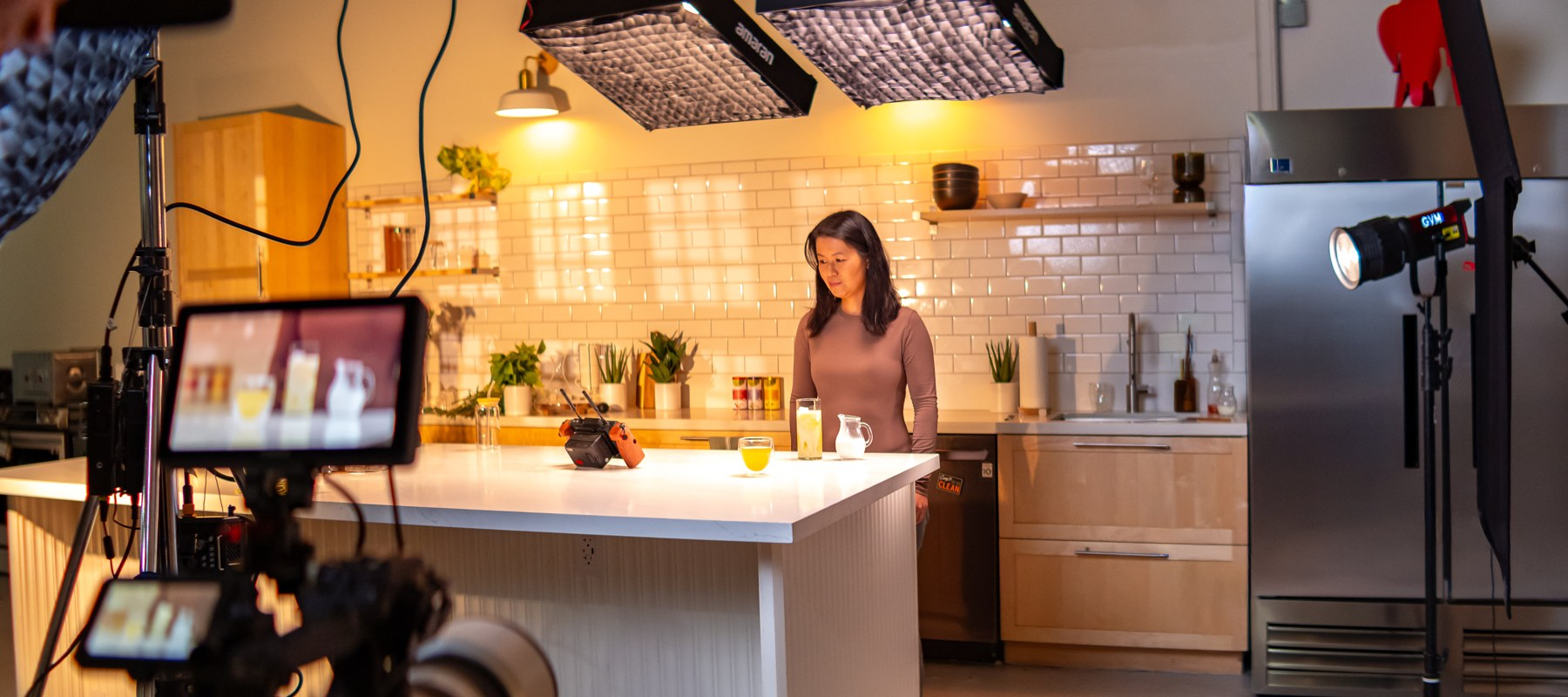 Preparing another product composition under the overhead lights.